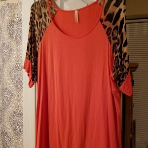 Leopard and coral boutique blouse